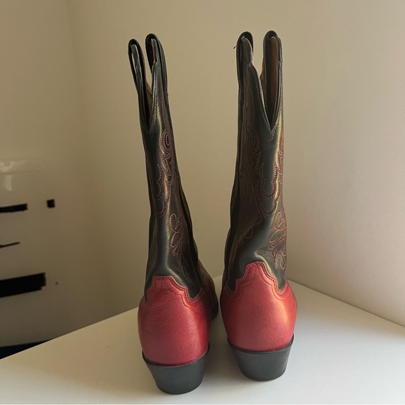 Ariat Heritage Rtoe Leather Western Red Black Cowboy Boots Rodeo Cowgirl 7 - Picture 6 of 11